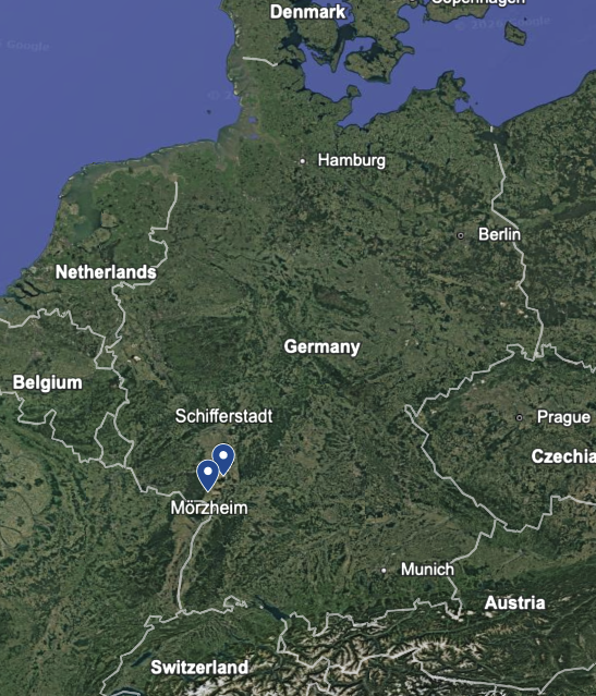 Map of Germany showing Schifferstadt and M&ouml;rzheim